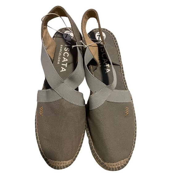 Viscata Barcelona Espadrille Elastic Ankle Strap Wedge Sandals Gray - Picture 2 of 3